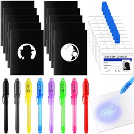 28-Piece Detective Set Children, Secret Pen with UV Light, Children, Notebook, Detective ID Cards with Clip, Explorer Set with UV Light for Children's Birthday, Gifts, Detective Role Play