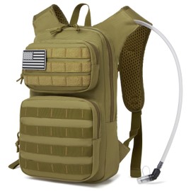 wotony Hydration Backpack with Water Bladder for Hiking Tactical Hydration Pack for Men Women Molle Water Backpack for Hiking (Khaki, 3L-Bladder)