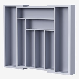 Pipishell Bamboo Expandable Drawer Organizer for Utensils Holder, Adjustable Cutlery Tray, Wood Drawer Dividers Organizer for Silverware, Flatware, Knives in Kitchen, Bedroom, Living Room(Grey)