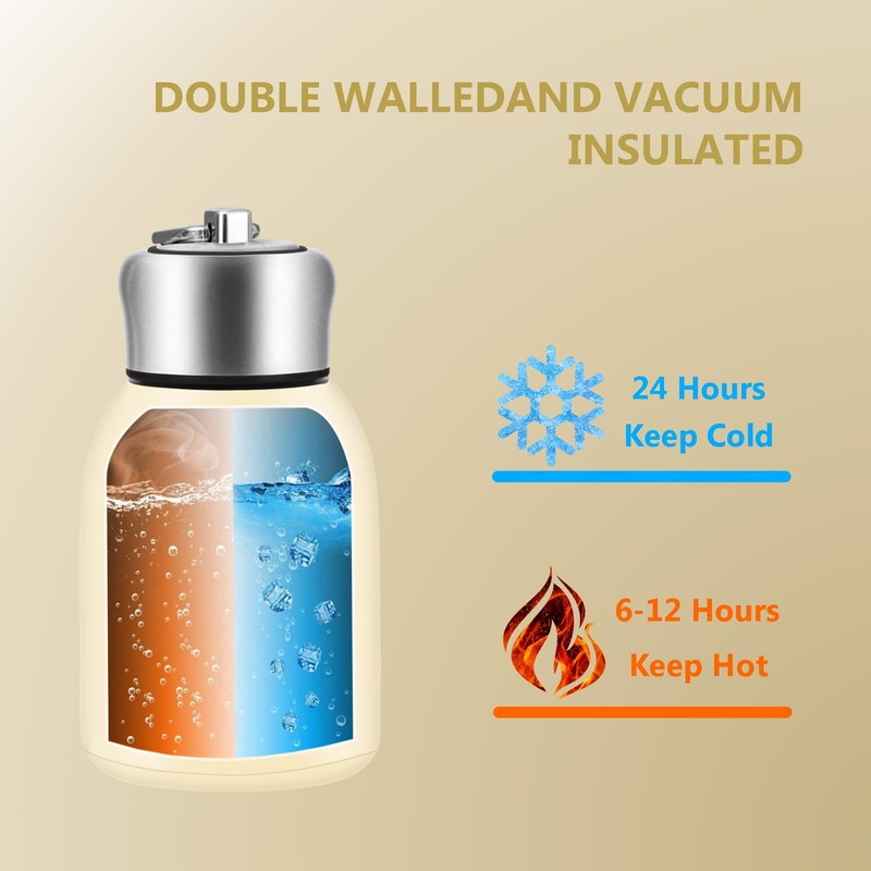 Boziee 280 ml Small Stainless Steel Thermos Flask, BPA-Free, Portable
