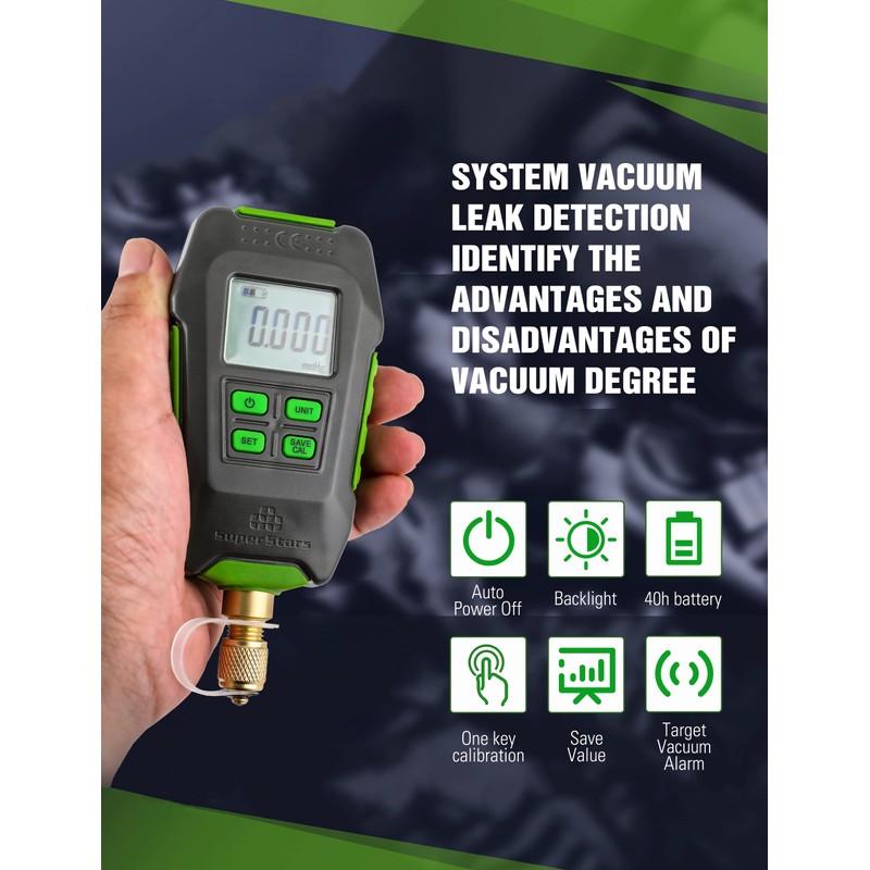 Wisscool Digital Micron Vacuum Gauge 1/4" SAE, Digital Pressure Tester