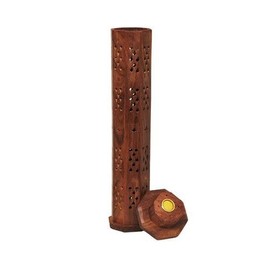 Zap impex Wooden Incense Holder | Hand Carved | Ash Catcher Tower | 12 Inches | Room Fragrances | Aromatherapy Meditation Pooja Yoga | Home Accessories