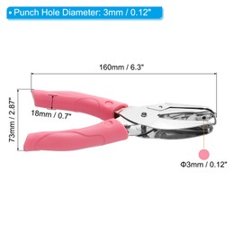 PATIKIL 1/8" Single Hole Punch, Handheld Hole Puncher with Soft Grip Circle Hole Metal Paper Puncher for Tag DIY Craft Scrapbook Ticket, Pink