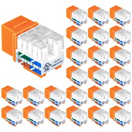 VCE UL Listed Cat6 RJ45 Keystone Jack Insert 25-Pack, 90 Degree Punch Down Keystone Jack Adapter Slim Profile Orange