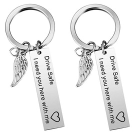 Xinlon Set of 2 safety key rings - drive safe key ring for men, ideal Christmas and birthday gift for truckers and dads, silver