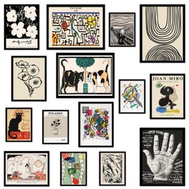 TRAMIN 15pcs Vintage Eclectic Wall Art, Eclectic Home Decor Aesthetic Colorful Art Prints, Maximalist Decor Gallery Wall Prints, Abstract Contemporary Art Funky Decor for Dorm Bedroom (Unframed)