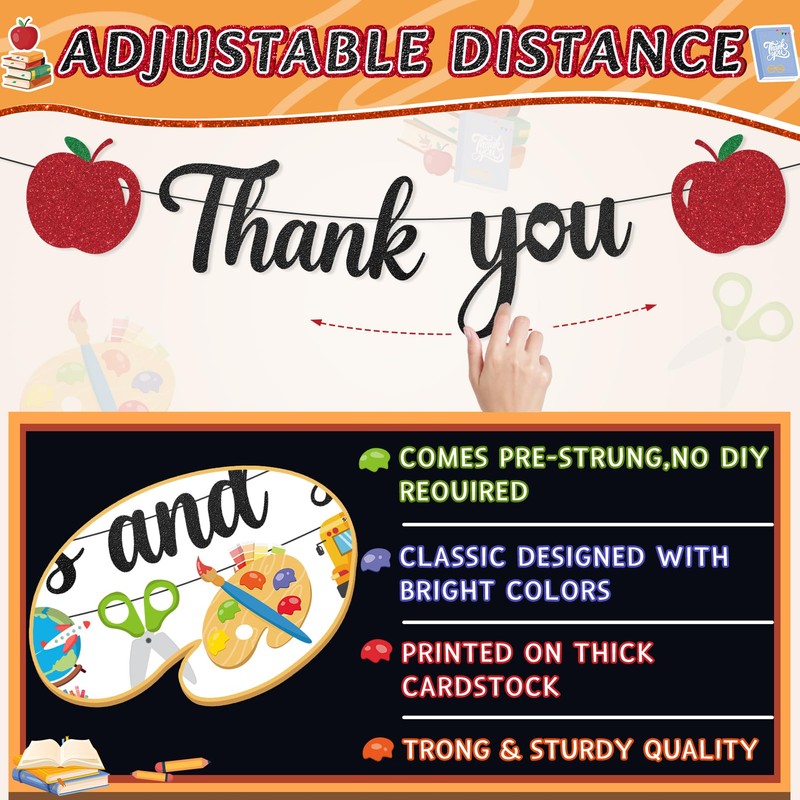Pre-Strung Teacher Appreciation Decorations, NO-DIY Teacher Appreciation Banner, Thank You