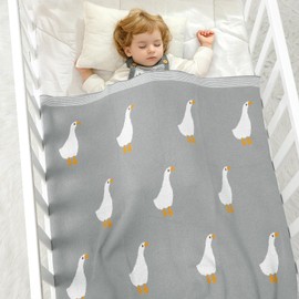 mimixiong Baby Blanket Knit Receiving Boys Girls Blanket Soft Cotton Neutral Blanke for Swaddle Crib Stroller with Cute Goose
