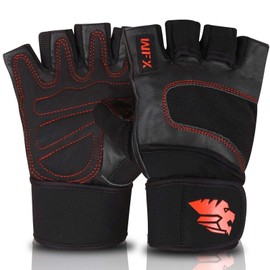 WFX Weight Lifting Gloves Fitness Wrist Wrap Support Workout Anti Slip Padded Palm Protection Gym Gloves Training Equipment Half Finger Weight Gloves for Men Women Exercise (Black Long Wrist, M)