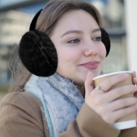 Uoimky Ear Warmers, Earmuffs Women's Winter Foldable and Adjustable Plush Earmuffs Comfortable Soft Ear Protection Warmers Earmuffs for Men and Women, black