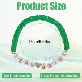 12PCS Team Bride Bracelets, 1 bridal bracelet and11 bridesmaid bracelets, Hen Party Bracelet Premium Soft Clay and Acrylic Beaded, Bridesmaid Team Bride Gift for Wedding Bachelorette Party (Green)