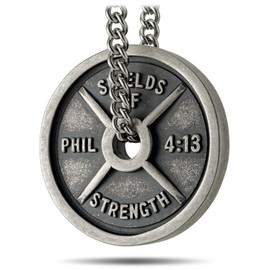 Men's Stainless Steel with Antique Finish Weight Plate Necklace - Philippians 4:13