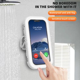 Waterproof Phone Holder for Shower, 360° Rotation Wall Mounted Shower Phone Holder, Viewable High Sensitivity Touchable Shower Phone Mount, Compatible with 7" Cell Phone