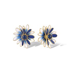 Santuzza 925 Sterling Silver Enamel Daisy Earrings Blue Glass Blue & White Flower Dangle Earrings for Women