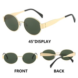 crazy bean Sunglasses Round Vintage Women Men Polarised Sunglasses Party Hippie Quick Glasses Solarium, Gold setting + green lenses