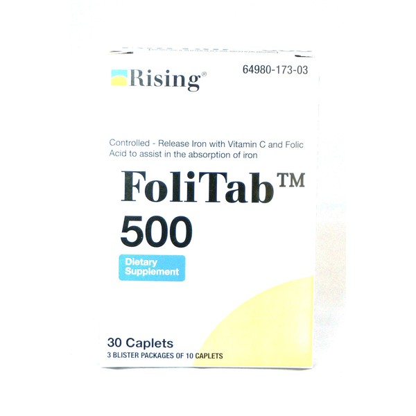 FoliTab 500 Controlled-Released Iron with VIT. C and Folic Acid, 30 caplets/Box