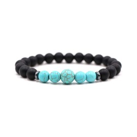 MiniJewelry Black Lava Bead Turquoise Bracelet for Men Women Elastic Stretch Blessing 8.5mm