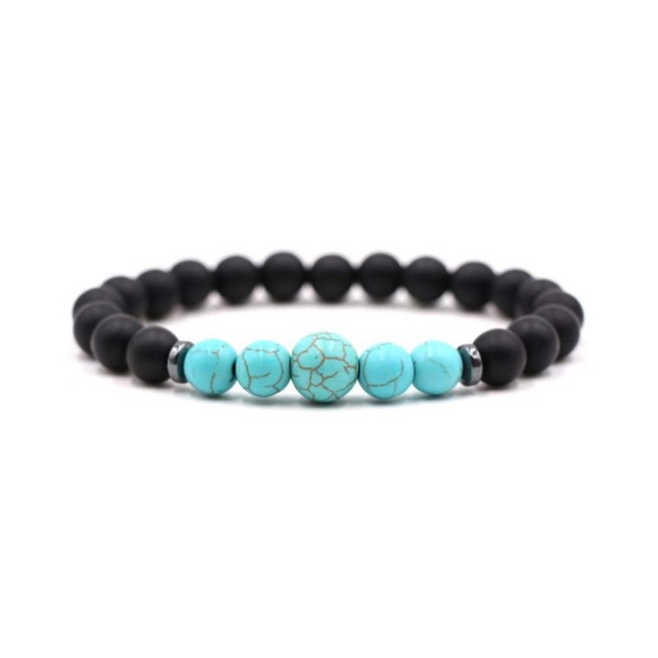 MiniJewelry Black Lava Bead Turquoise Bracelet for Men Women Elastic