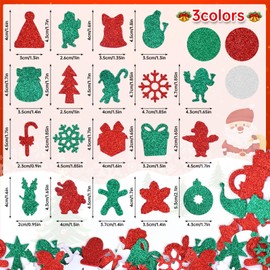 300 Pieces Christmas Glitter Foam Stickers - Assorted Santa, Snowflake, Tree, Bell, Gift, and Christmas Shape Foam Stickers Self-Adhesive for Kids Crafts DIY Winter Party Favor Supplies Decorations