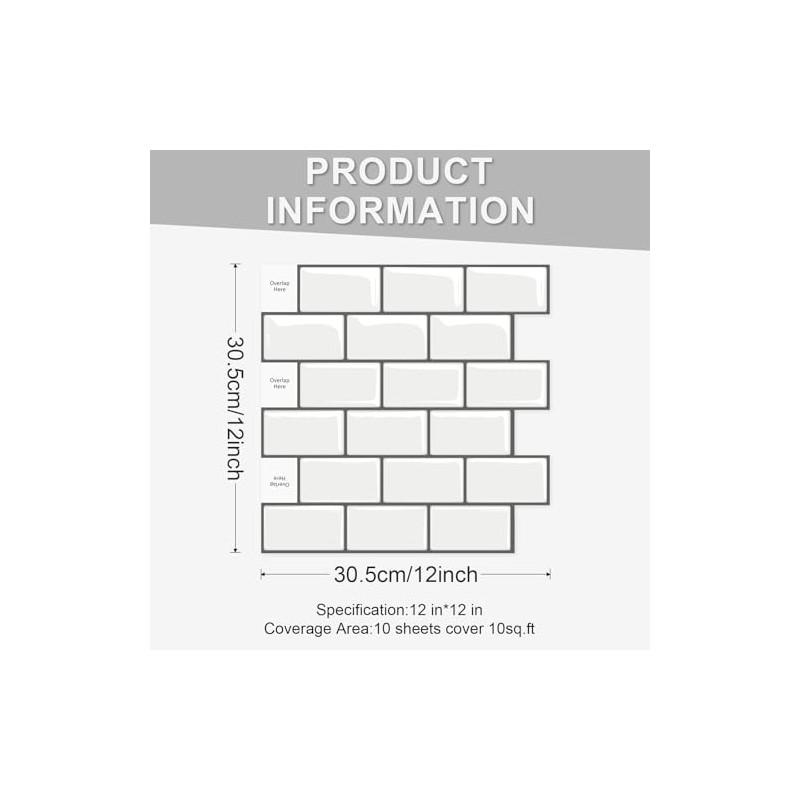 10 Sheets Peel and Stick Backsplash, Peel and Stick Tiles,