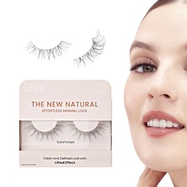 KISS The New Natural, False Eyelashes, Gold Hoops', 12 mm, Includes 1 Pair Of Lash, Contact Lens Friendly, Easy to Apply, Reusable Strip Lashes