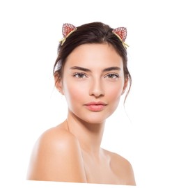 IWOWHERO Cute Bow Hair Clips for Women Cat Ear Hairpin Accessories Sparkly Rhinestone Side Clips Girls Hair Decorations 2 Pairs