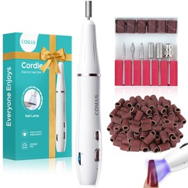 Cordless Nail Drill Electric File: COSLUS with Nail Lamp 2 in 1 Portable Nail Drill Machine Kit, Professional for Acrylic Gel Dip Powder Nails, Rechargeable Manicure Pedicure Tools Polish Set White