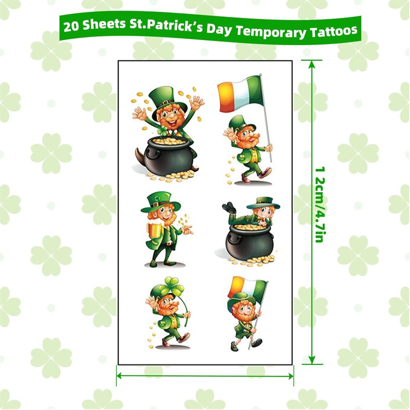 20 Sheets St Patricks Day Tattoos,St Patricks Day Accessories Fake