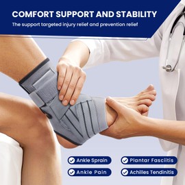 JOMVD Ankle Brace for Women Men, Adjustable Ankle Support with Side Stabilizers for Ankle Sprained, Achilles, Plantar Fasciitis Injury Recovery