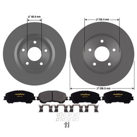 Goodyear Brakes PRK68822F | Front Brake Kit with Pair (2) of AntiOx Coated Brake Rotors and Carbon-Ceramic Brake Pads fits Nissan Qashqai 20-17, Rogue 20-14, Rogue Sport 20-17, X-Trail 15-14