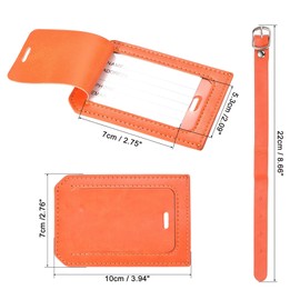 sourcing map Luggage Tag PU Holders, 10x7cm Baggage Label Identifier with Straps for Backpack Travel Bag Suitcase, Orange Red Pack of 3