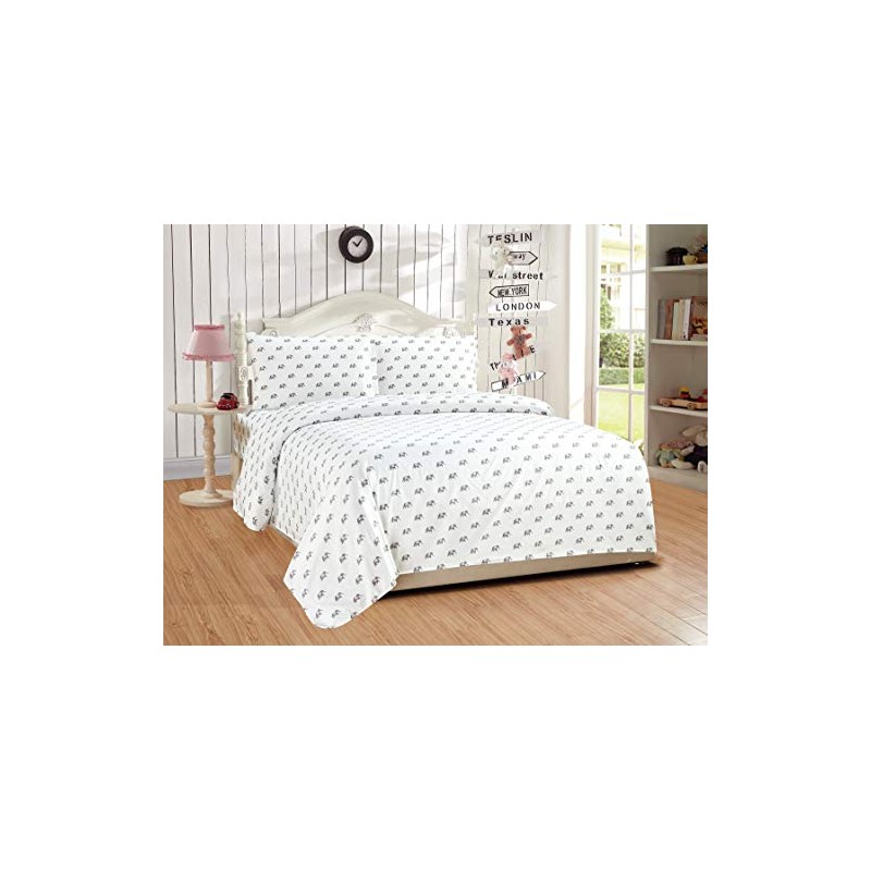 Mk Home 4pc Queen Sheet Set White Grey Elephant New