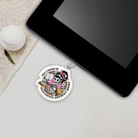 All I Need Is Iced Coffee And Spicy Books Charm for E-Readers Dust Plug Charm 1.5 Inches Funny Skeleton Bookish Lightning/Type C Acrylic Material Accessories for E-Reader Phone Tablet Pad Anti-Dust Plug
