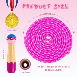 HOSHINO Skipping Rope Kids, 280cm/9.2ft Adjustable Children Jump Rope with Wooden Handle, Medal for Motivation, Ideal as a Gift, Cotton, Wood (Pink)
