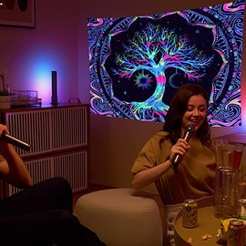 Blacklight Tree of Life Tapestry - UV Reactive Spiritual Life Tree Wall Hanging Glow in the Dark Tapestry for Backdrop Bedroom Dorm Living Room Decor (Tree, S(130 * 150))