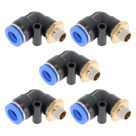 Motoforti Push to Connect Air Fittings 3/8" 90 Degree Air Line Quick Joint Plastic Metal 1/8"BSPT 5 Pcs Blue Black Gold Tone