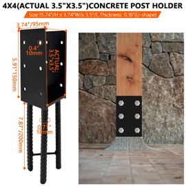 ITeVe.GD Concrete Post Holder,U-Shape Metal Post Bracket Anchor,Heavy Duty 4x4 (Actual 3.5"x3.5") Wet Concrete Post Holder for for Wood Fence,Railing,Pergola,Porch - 4 Pack…