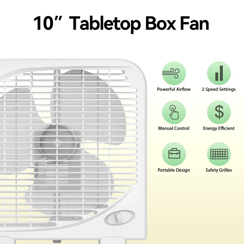 shinic 10" Tabletop Box Fan for Bedroom, 2 Speeds, Quiet