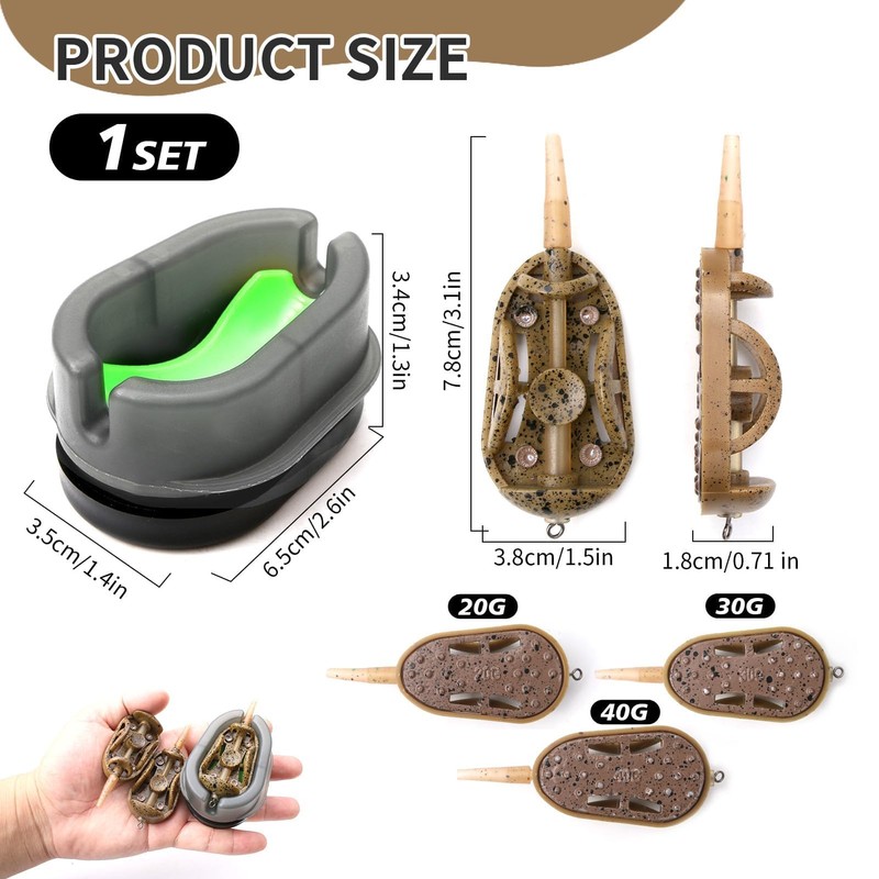 3-Pack Inline Method Fishing Feeders Set with Bait Mould, Quick