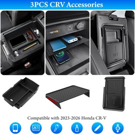 YPHUIKI 3PCS Center Console Organizer Compatible with Honda CRV 2023 2024 2025 2026 Accessories CR-V Hybrid Armrest Organizer Tray Hidden Storage Box ABS Material