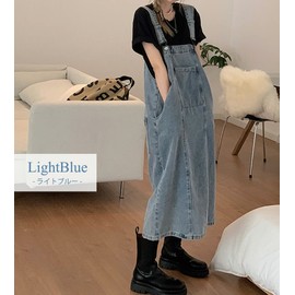 Teddy Pants453 Denim Overalls Jumper Skirt, All-In-One, Loose, Medium Thick, Spring, Summer, Fall, Street Style, blue (light)