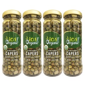 IOS Organic Non-Pareil Capers in Sea Salt, USDA Organic, Vegan, Non-GMO- 4Oz (4Packs)