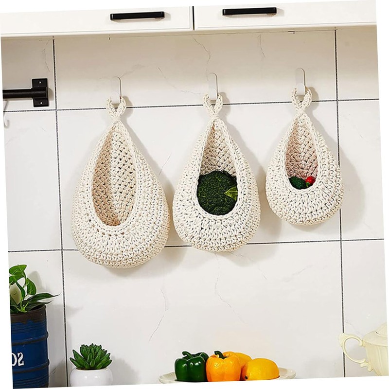 BIUDECO Multi-function Fruit Storage Container Woven Hanging Basket Teardrop Shape