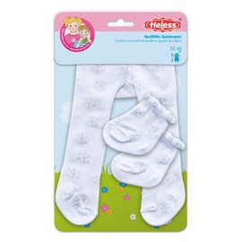 Heless 4781 - Tights with Socks for Dolls, White with Silver Ice Crystals, Size 28 - 35 cm
