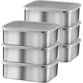 BORDEAG Pack of 6 Food Storage Containers with Lid, 1100 ml Meal Prep Boxes, Stainless Steel Food Storage Containers, Stackable Storage Containers, Dishwasher Safe, Cold Food Box 18 x 13 x 6 cm