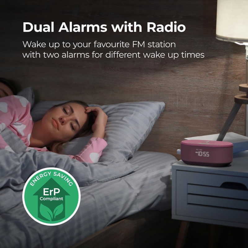 i-box Bedside Alarm Clock Radio Non Ticking with USB Charger,