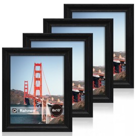 iRahmen 8x10 Picture Frame Set of 4, Black Rustic Frame with HD Glass, Display Pictures 8 x 10 Without Mat, Wooden Picture Frames for Wall Mount and Tabletop Display