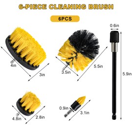 MUQIDA 6PCS Drill Brush Attachment Set, 1/4in Power Scrubber Cleaning Brushes with Extended Rod, All Purpose Drill Activated Brushes Cleaning Kit for Car Detailing Carpet Floor Tub