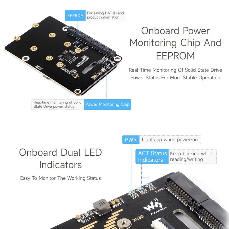 Waveshare PCIe to 2-CH M.2 HAT, Compatible with Raspberry Pi