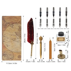 Feather Quill Set, Vintage Ink Pen, Letter Opener with Replacement Nibs, Pen Stand, Base, Quill and Ink Set for Friends, Family and Teachers (Red)